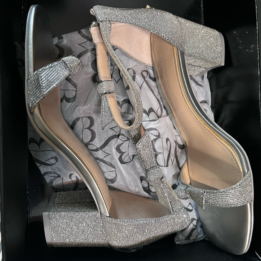White House Black Market Sparkle Bow Block Heel